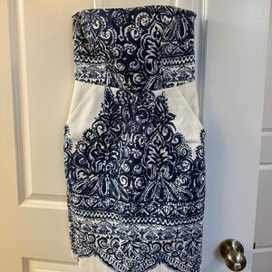 Blue and White J.Crew Strapless Dress